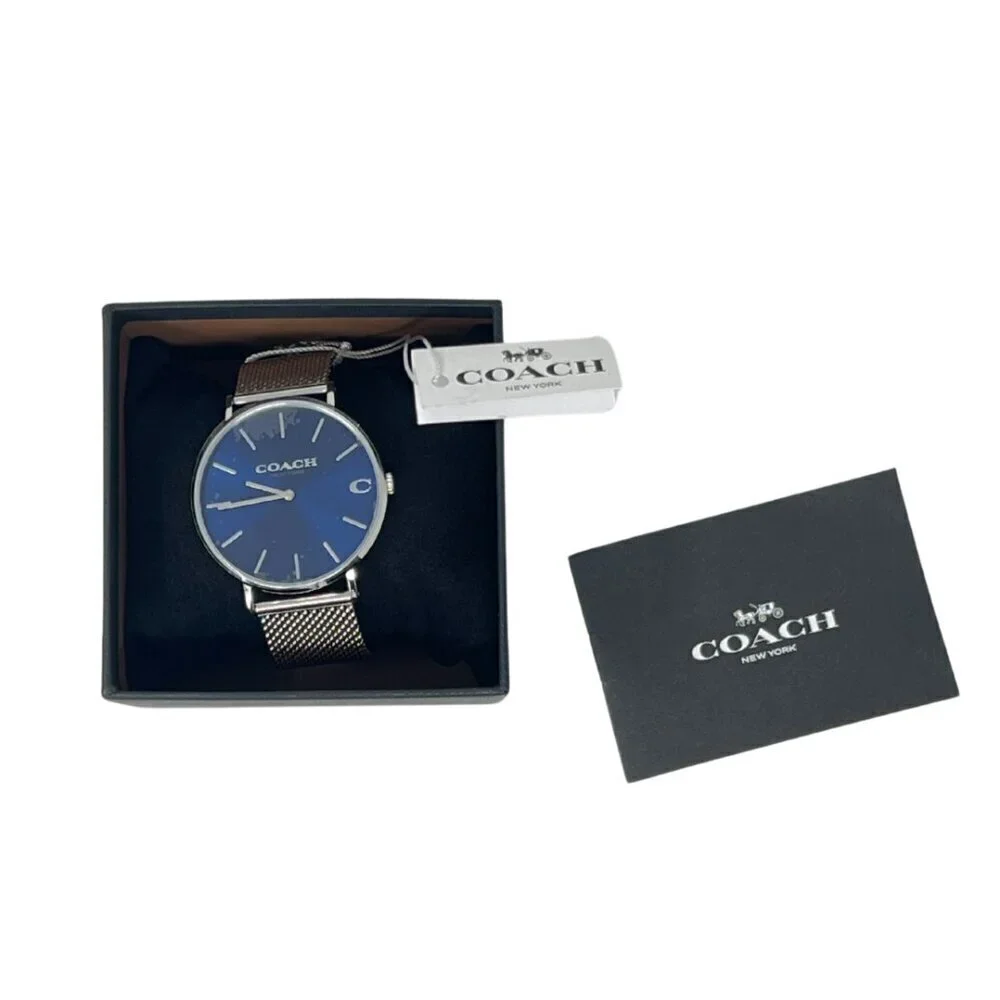 Coach Charles Silver Blue Mesh Bracelet Watch, New